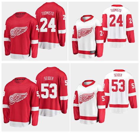2020 2019 Detroit Red Wings Jersey 24 Antti Tuomisto 53 Moritz Seider 100% Stitching Hockey ...