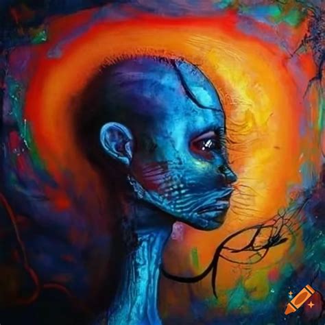 Dark and scary humanoid painting of a schizophrenic art on Craiyon