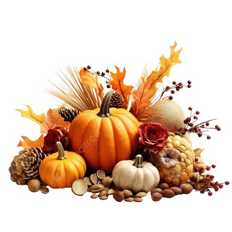 Thanksgiving Table Centerpiece With Pumpkin, Seeds And Cones, Copy ...