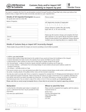 Fillable Online BOR286 - Customs Duty andor import VAT relating to ...