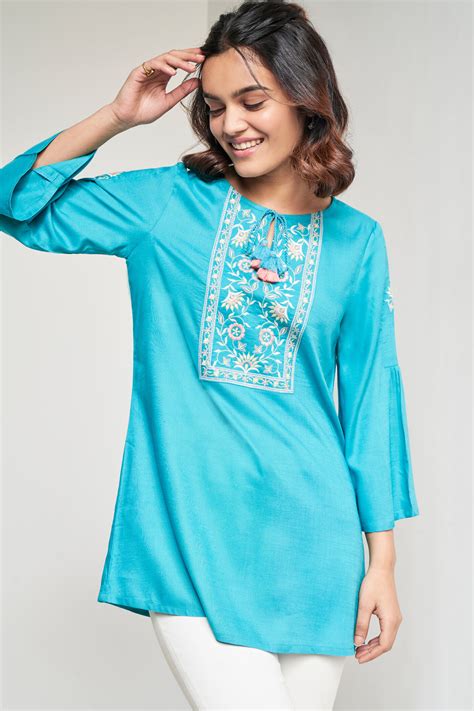 Buy Aqua Solid Straight Tunic Online In India at Global Desi ...