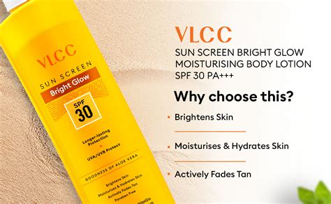 Buy VLCC Bright Glow Sunscreen Body Lotion SPF 30 PA+++ | Brightens and ...