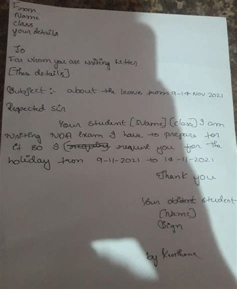 write a leave application for nda exam preparation for one week from 9 ...