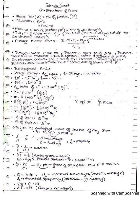 Atomic Structure Formula Sheet: Key Concepts and Definitions - Studocu
