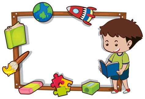 Border template with boy reading book 419717 Vector Art at Vecteezy