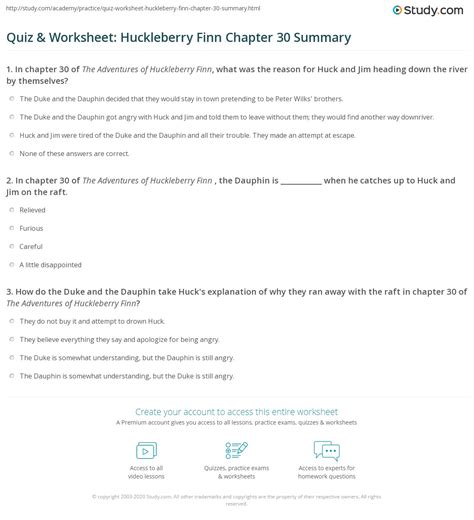 Quiz & Worksheet: Huckleberry Finn Chapter 30 Summary | Study.com