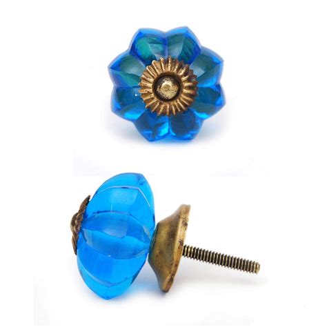 Blue Glass Flowered Knob with Gold Center – NEERJA INTERNATIONAL INC