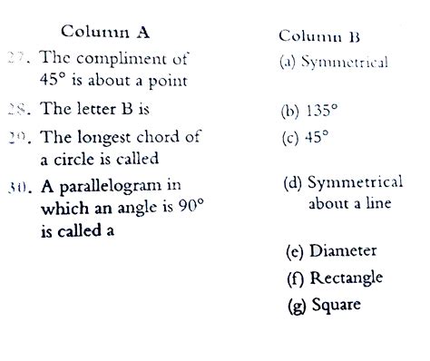 Match the following Column A to Column B