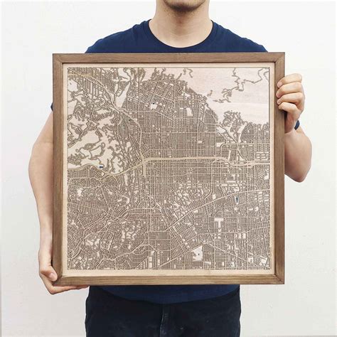 Wooden street map of Pasadena - art, engraved, detailed, topographic ...