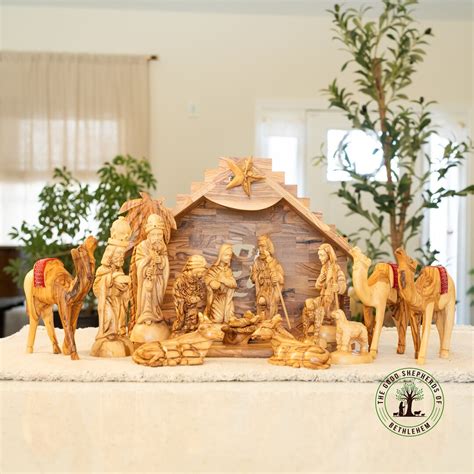 Olive Wood Musical Nativity Set, Olive Wood Nativity Scene Hand Carved ...