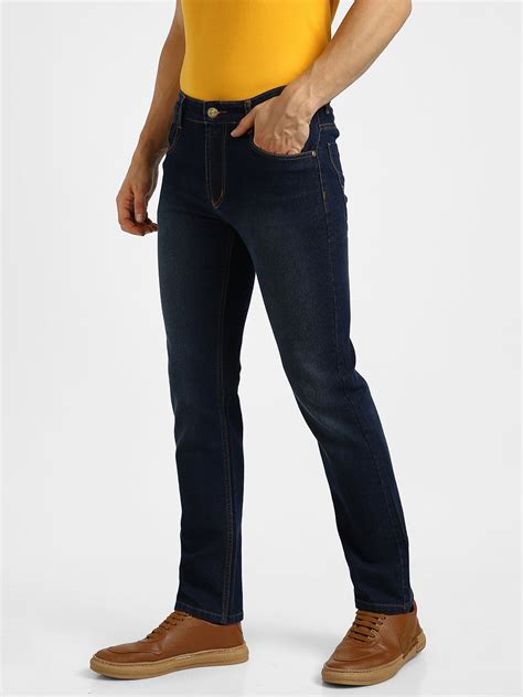 Men's Dark Blue Regular Fit Washed Jeans Stretchable – Urbano Fashion