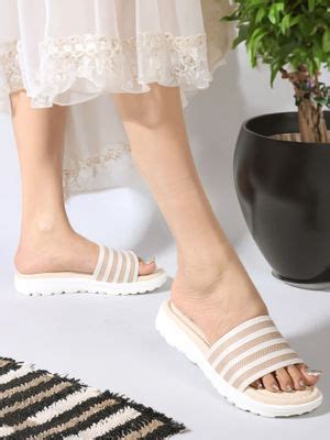 Buy Carlton London Beige Striped Women Comfort Slider Online