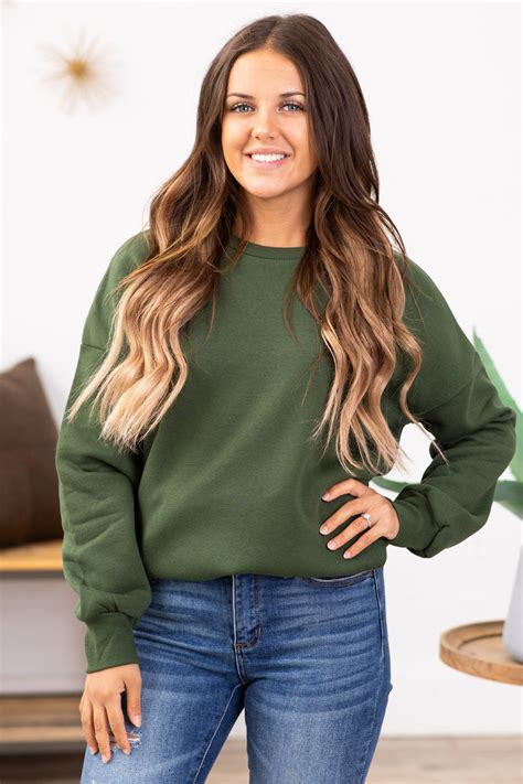 Hunter Green Crew Neck Sweatshirt With Pockets · Filly Flair