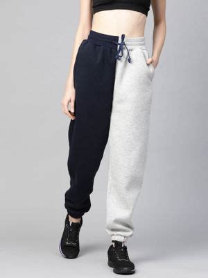 Buy Fitkin Women Half An Half Colourblocked Fleece Winter Joggers ...
