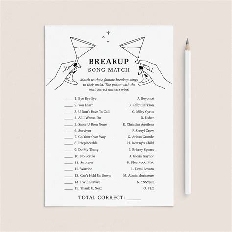 Divorce Party Game Match The Breakup Song with Answers | Divorce party ...