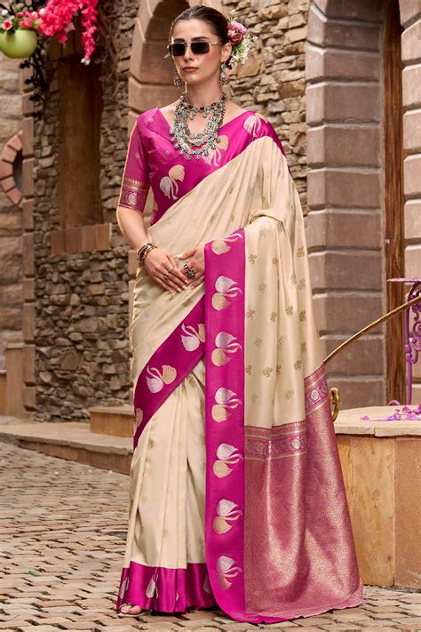 Brandy Beige Satin Silk Saree – Armima