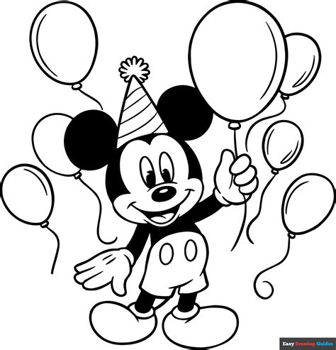Birthday Mickey Mouse Coloring Page | Easy Drawing Guides