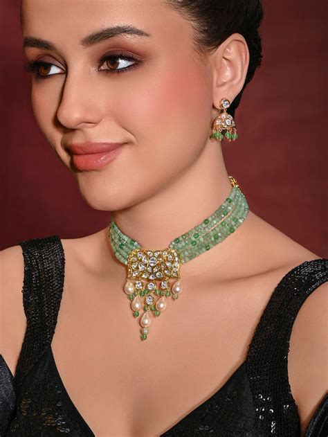 Buy Grey Handcrafted Brass Necklace with Earrings- Set of 2 ...