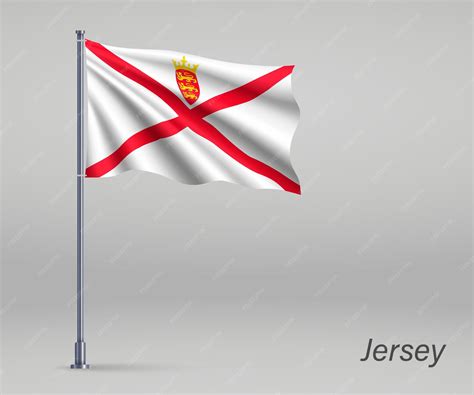 Premium Vector | Waving flag of jersey territory of united kingdom on flagpole