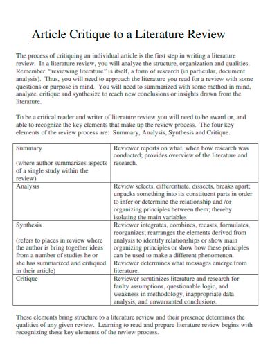 Image result for Article Critique Example APA