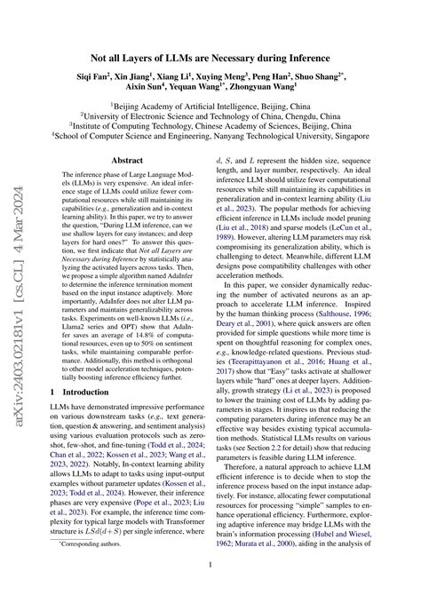 Not all Layers of LLMs are Necessary during Inference - 智源社区论文