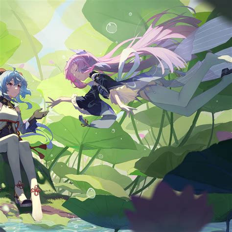 Download wallpaper water, girls, fantasy, Lotus, Genshin Impact, Ganyu ...