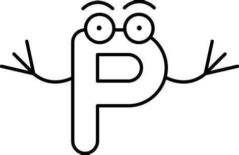 Capital Letter P Alphabet Cartoon Icon in Black Outline. 24194659 Vector Art at Vecteezy