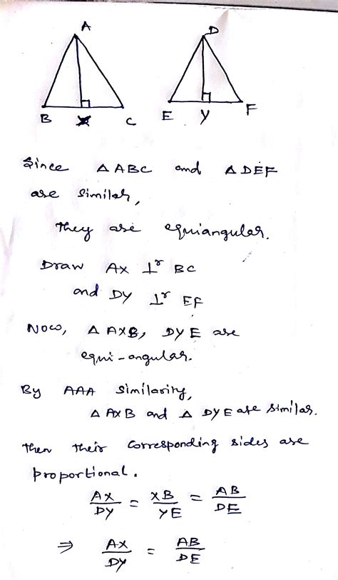 AX and DY are altitudes of two similar triangles ΔABC and ΔDEF. Prove ...