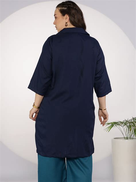 Printed Navy CottonSlub ShirtTop - MoonlitCharm for Women l Sizes XS to ...