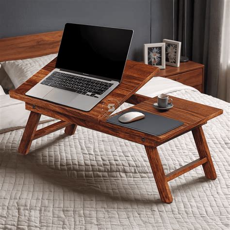 Inara Solid Sheesham Wood Foldable Laptop Table With Adjustable Height ...
