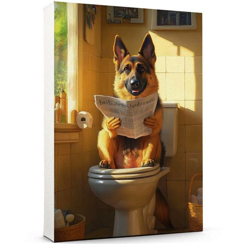 Funny Bathroom Wall Art Poster 8x12in - German Shepherd Dog On Toilet ...