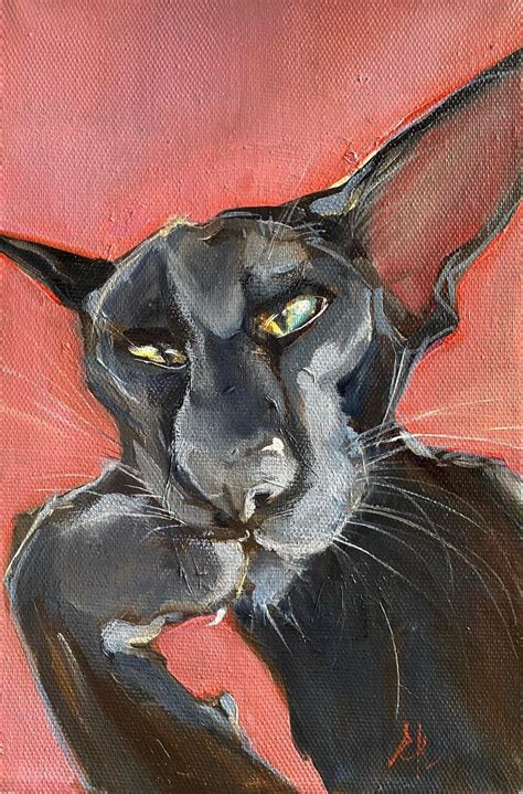 Black Cat Painting with Yellow Eyes