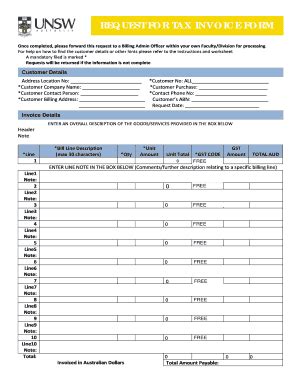 Fillable Online Invoice Request Form.pdf - UNSW Finance Fax Email Print ...