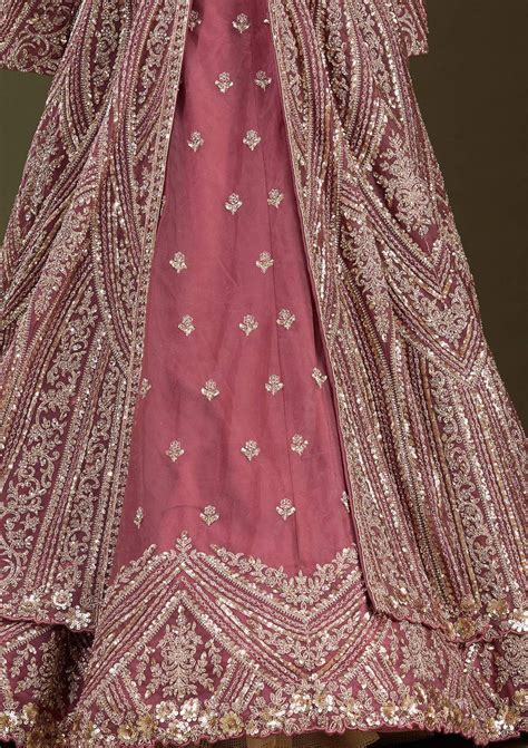 Buy Onion Pink Sequins Net Readymade Lehenga - Koskii
