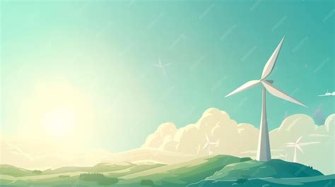 Visual of a wind turbine installation on a hill flat design side view ...