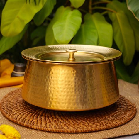 Ambi Handcrafted Pure Brass Hammered Cook and Serve Bowl / Handi / Pat