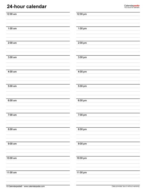 Free hourly calendars in PDF format - 20+ templates