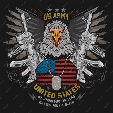 Premium Vector | Eagle head usa america country with gun weapon ak-47 and wings iron on the usa ...