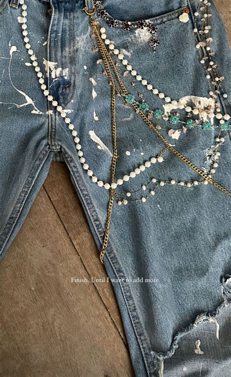 DIY Beaded and Chain Embellished Jeans
