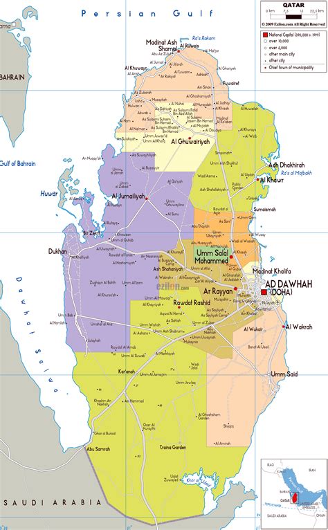 Large political and administrative map of Qatar with roads, cities and airports | Qatar | Asia ...