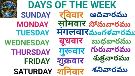 Image result for Week Names in English