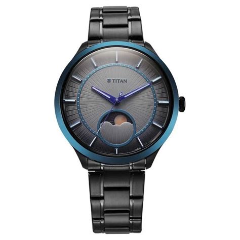 Titan Stellar Quartz Analog Sun Moon Phase Grey Dial Stainless Steel S ...