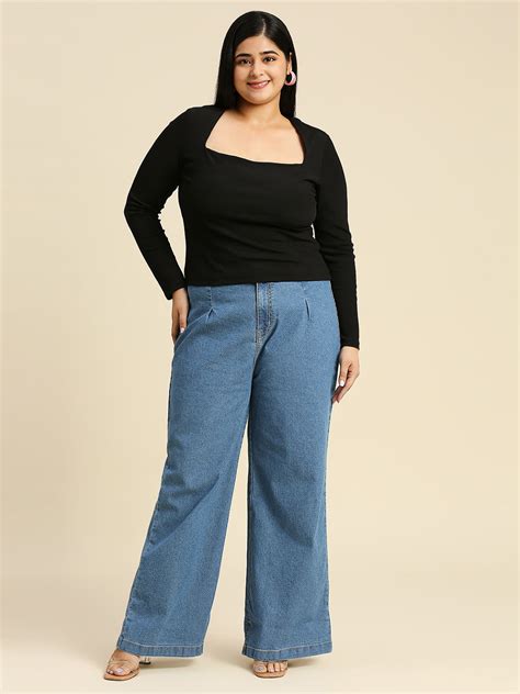 Women Plus Size Comfort Wide Leg High-Rise Stretchable Jeans – HighStar