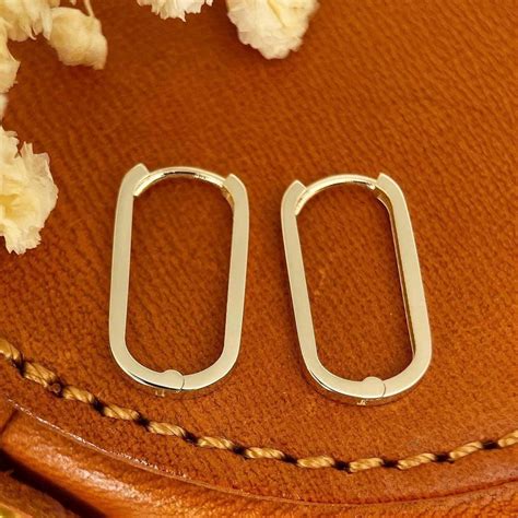 14K Solid Yellow Gold U Hoop Earrings, Minimalist Huggie Hoops, Jewelry ...