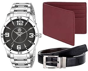 MARKQUES Stainless Steel Chain Men's Watch, Leather Wallet and Belt 3 ...