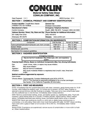 Fillable Online Feast Micro Master Chelated Iron 4.5% MSDS - Conklin ...