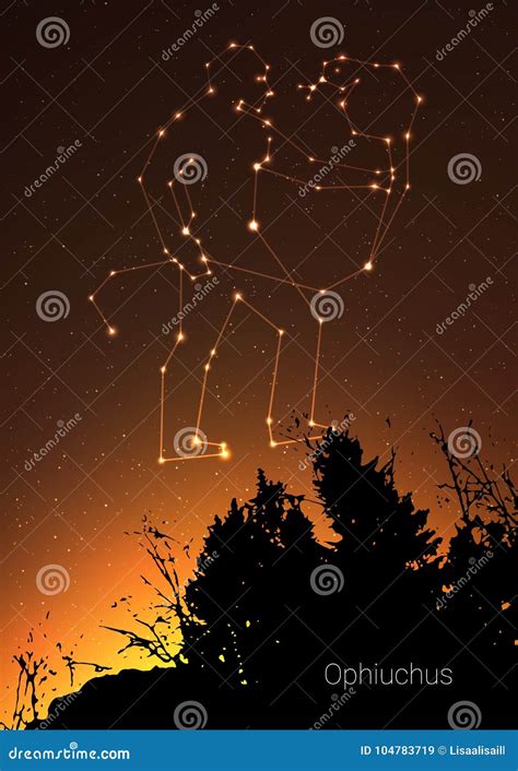 Ophiuchus Zodiac Constellations Sign with Forest Landscape Silhouette ...