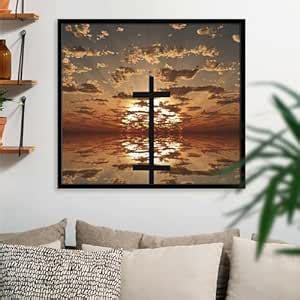 ArtzFolio Sunset Or Sunrise with Cross Canvas Painting Black Synthetic ...