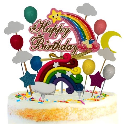 Sienon 16pcs Unicorn Cake Topper Colorful Rainbow Cake Topper Set ...