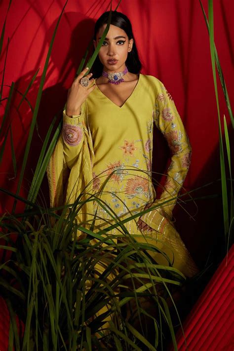 Lime green Georgette embroidered Sharara Set – Shreeka